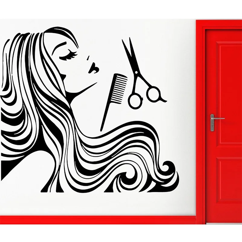 4 Size New Wall Sticker Hair Beauty Salon Vinyl Decal Girl Teen Barbershop Decor Removeable decal Glass sticker Hot selling | Дом и сад