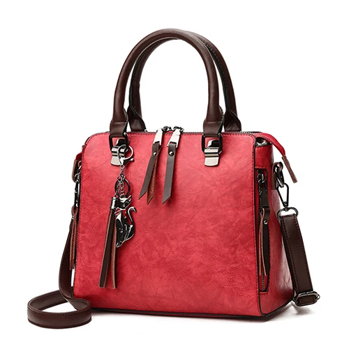 Yogodlns винтажная роскошная сумка с кошкой и кисточками, женские сумки, двойная молния, сумки через плечо, сумка на плечо, повседневная сумка-ракушка, женская сумка - Цвет: wine red