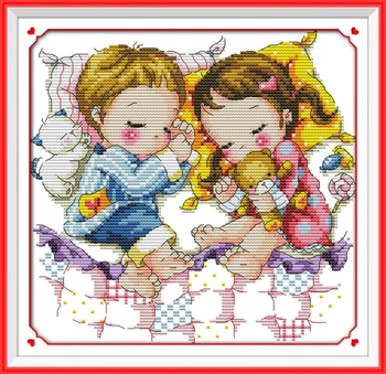 

Lovely sleeping positions, counted printed on fabric DMC 14CT 11CT Cross Stitch kits,embroidery needlework Sets, Home Decor