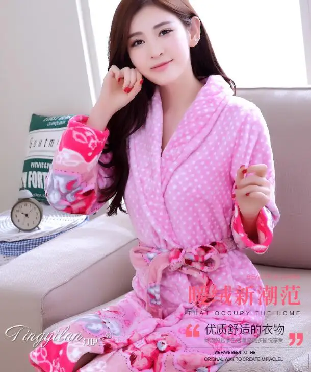 Lady Coral Fleece Bathrobes Women's Winter Flannel Pajamas Adult Men's Winter Warm Sleep Robe Coral Fleece Couples Homwear D2090 - Цвет: Girls5