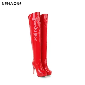 

NEMAONE Women super High heels Boots white Black red Autumn winter boots Mujer Sexy Over The Knee Boots Ladies Long Boots