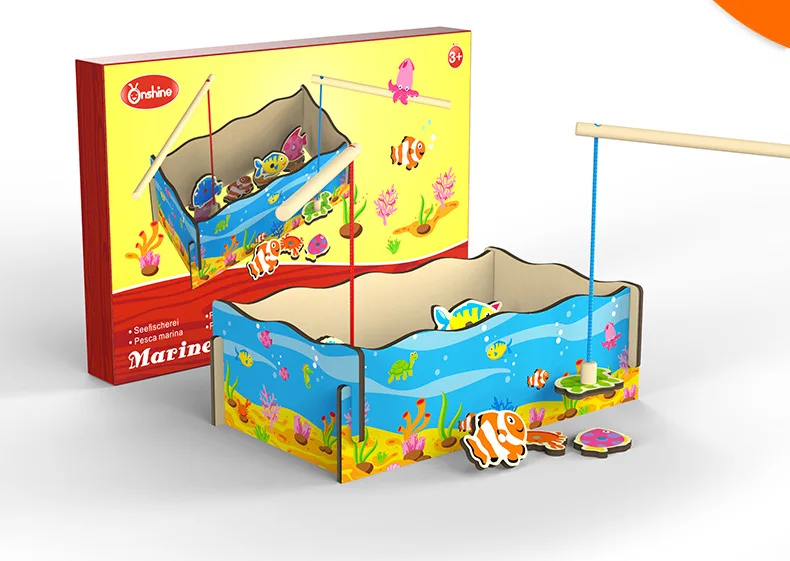 Детские деревянные рыболовные игрушки с 12 рыбами и 2 стержнями/деревянная коробка упаковка уличные рыболовные игры дети подарок ребенку на день рождения