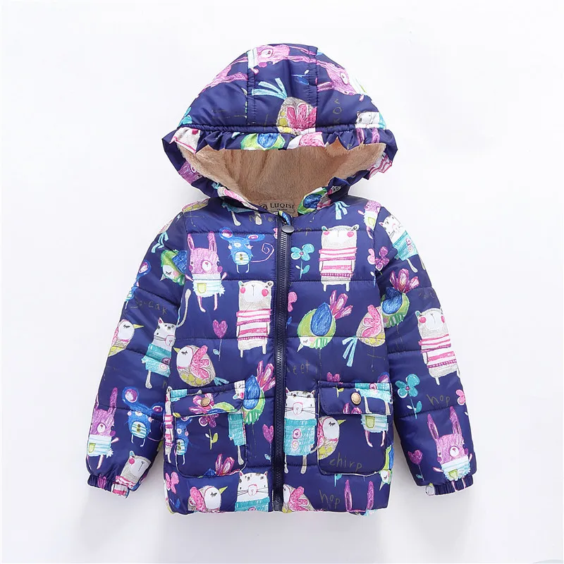 8 Стиль куртки для девочек мультфильм детские куртки зимние Утепленная одежда детская одежда из хлопка с капюшоном пальто для девочек детей Костюмы