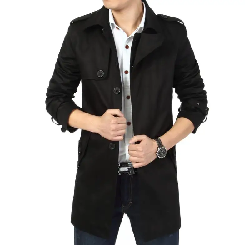 Бесплатная доставка. Длинное мужское пальто - тренч . Размеры от M до 6XL