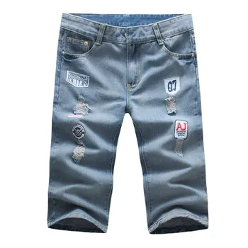

2018 New Summer Mens Denim Shorts Holes Slim Regular Casual Knee Length Short Jeans Shorts Men Short Size 28-38