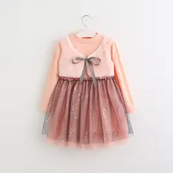 Платье принцессы день рождения детей лук связали сетки одежда оптом для маленьких девочек блестками Осень праздничная теплая одежда 5