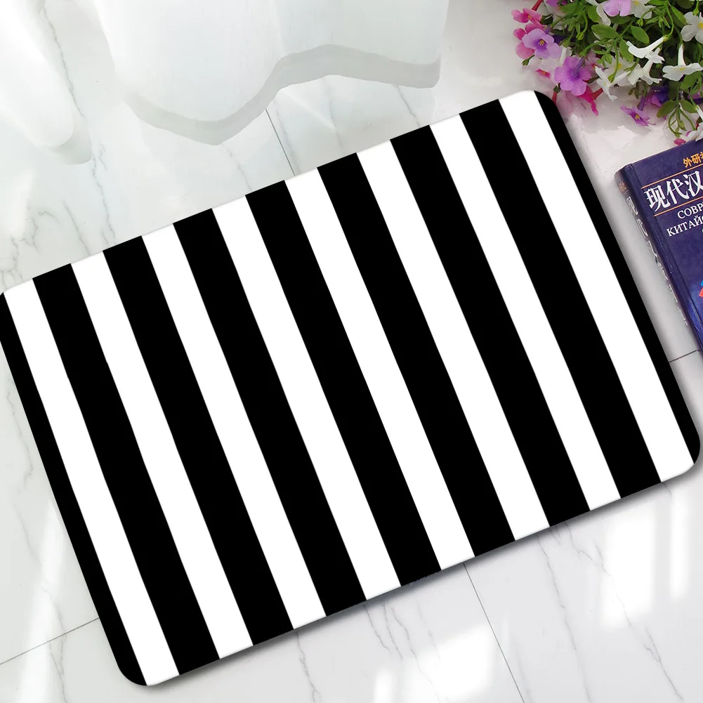 

Black White Vertical Bar Anti Slip Kitchen Mat Rugs Outdoor Entrance Indoor Welcome Home Funny Tapis De Cuisine Alfombra Cocina