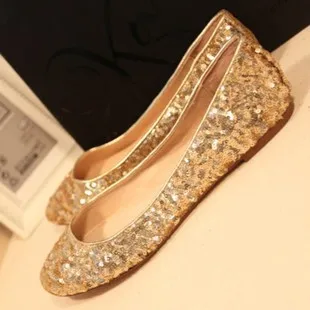 gold sequin flat shoes