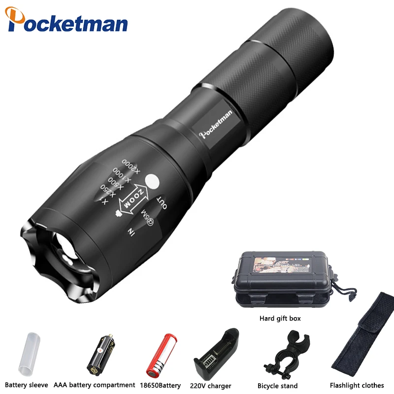 Package G Pocketman 5 Режим 8000LM светодиодный фонарик 18650 водонепроницаемый фонарик аккумуляторная XM-L T6 L2 Масштабируемые свет для 3x AAA или 3,7 v Батарея - Испускаемый цвет: Package G