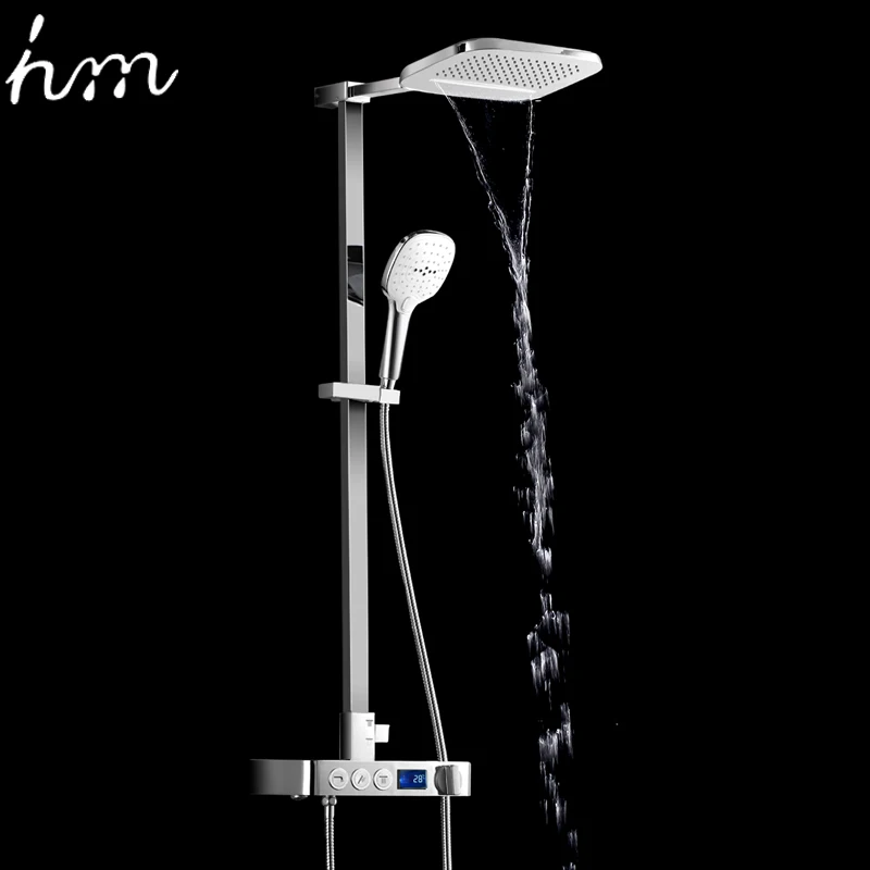 

hm Installed Square shower Set Intelligent Digital Temperature Shower Brass Rain Faucet Smart Digital Display Wall Waterfall