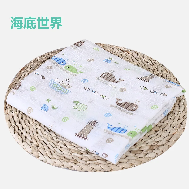 Муслиновые пеленки для новорожденных, качественные детские многофункциональные хлопковые одеяла для младенцев, 120*120 см - Цвет: hai di shi jie
