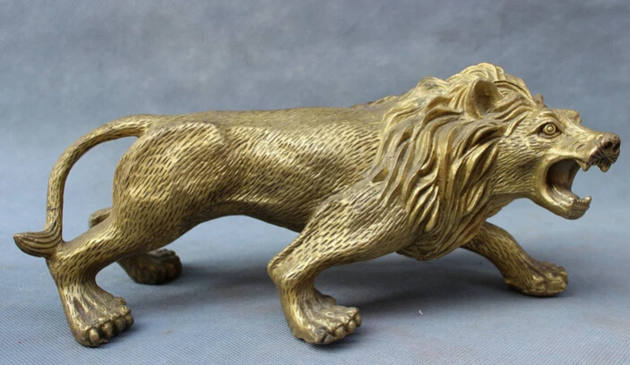

USPS to USA S1286 12" Folk Chinese Brass Animals FengShui Wild Ferocious Lion Leo Statue Sculpture B0401
