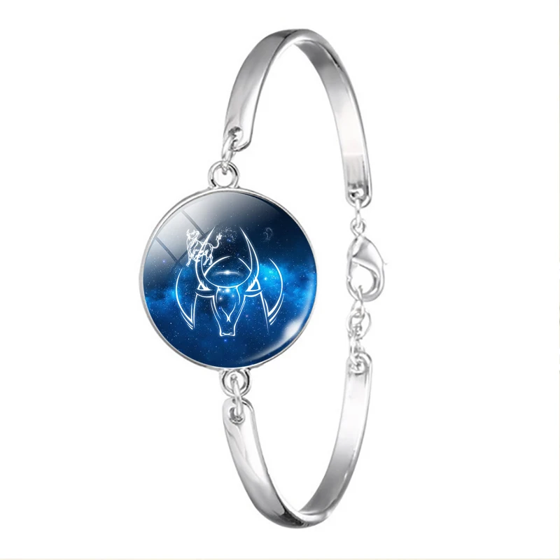 12 Знак зодиака браслет Шарм стеклянная цепь из кабошона браслет Дева либра Скорпион Созвездие Стрельца ювелирные изделия подарок на день рождения - Окраска металла: Taurus
