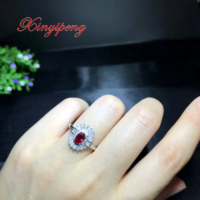 Xin yi peng 925 Серебряное инкрустированное кольцо из природного рубина, женское кольцо, подарок на день Святого Валентина