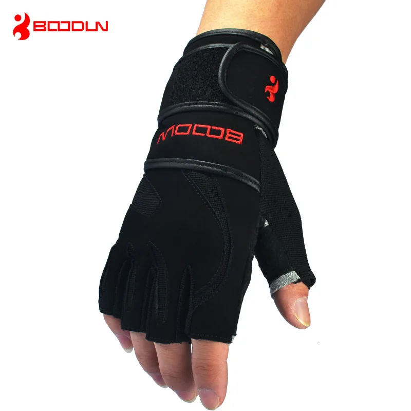 Genuine Leather Men s Half Finger Crossfit Gloves Non Slip Gym font b Fitness b font