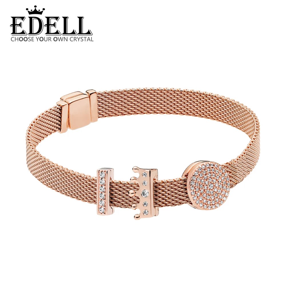 

EDELL 100% 925 Sterling Silver DAZZLING ELEGANCE CLIP Crown Clip Charm Rose Reflexions Timeless Clip Charm ZT0167 Bracelet Set