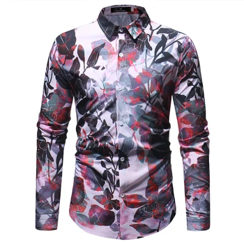 

Men's Floral Print Shirt Slim Fit Long Sleeve Shirt Men Casual Button Down Dress Shirts Mens Party Holiday Vacation Shirt Male