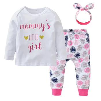 

Baby Girl 3Pcs Clothes Sets Letter Printed T-shirt + Dot Pant +Headband Newborn 3Pcs Clothing Set