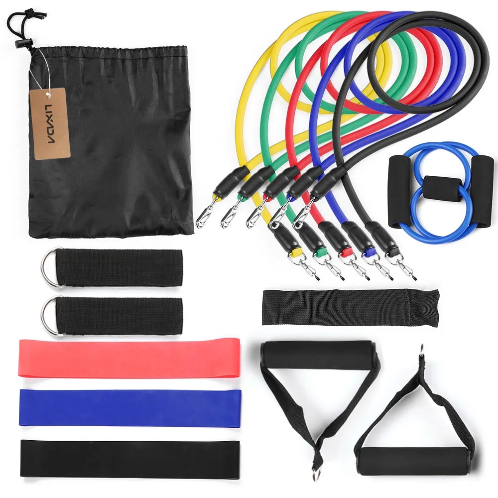 

Lixada 11Pcs 5 Levels Resistance Bands Set Elastic Tube Bands Fintess Equipment Ankle Straps Cushioned Handles with Carry Bags