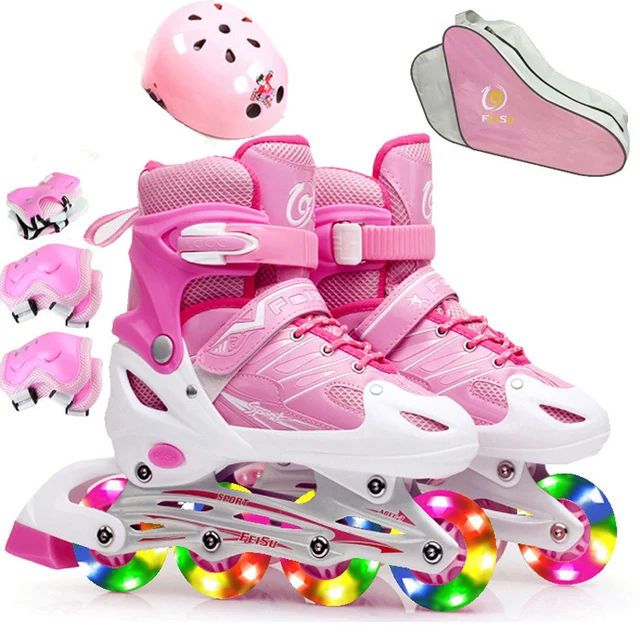 10 in 1 Set Inline Children Kids Slalom Sliding Ice Skates Shoes