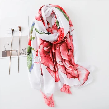 

Flower Printed Women Scarves Summer Beach Travel Slik Scarf Shawl Luxury Shawl Scarf Holiday Sunscreen