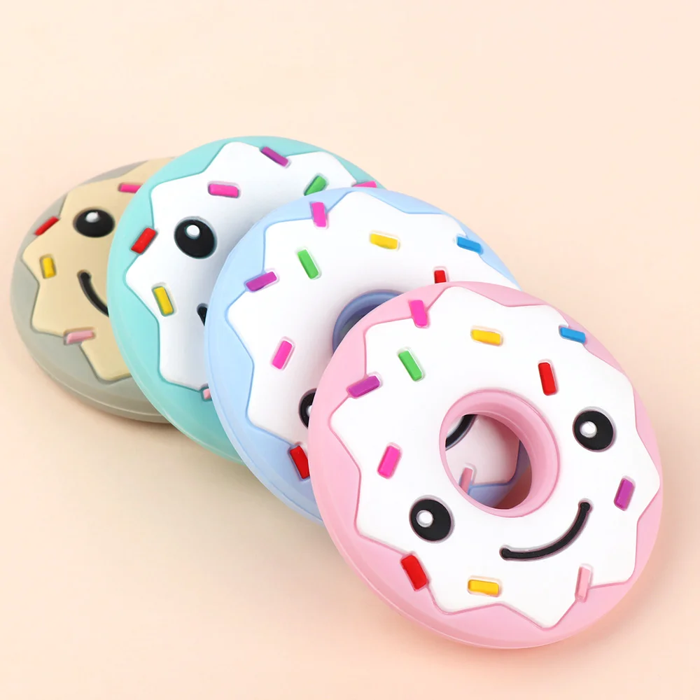 1pc Cute Baby Donuts Silicone Teether Cartoon Food Grade Silicone Chew
