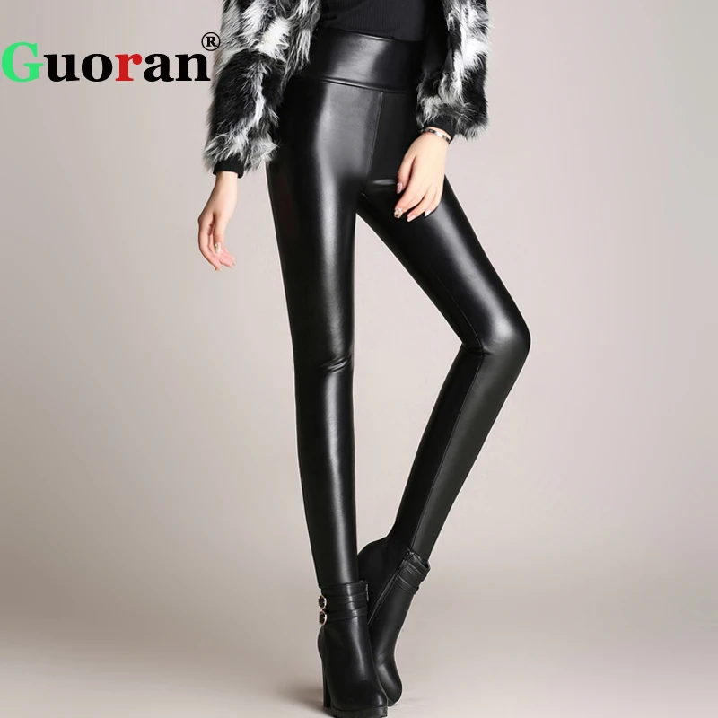 {Guoran} High Waist Skinny Women Leather Leggings Femme
