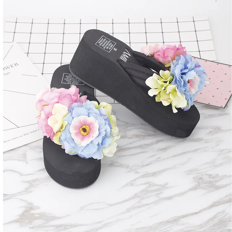 2019 Summer Female Beach Most Comfortable High Heel Wedges Shoes Flip Flops Womens Casual Slippers Sale4