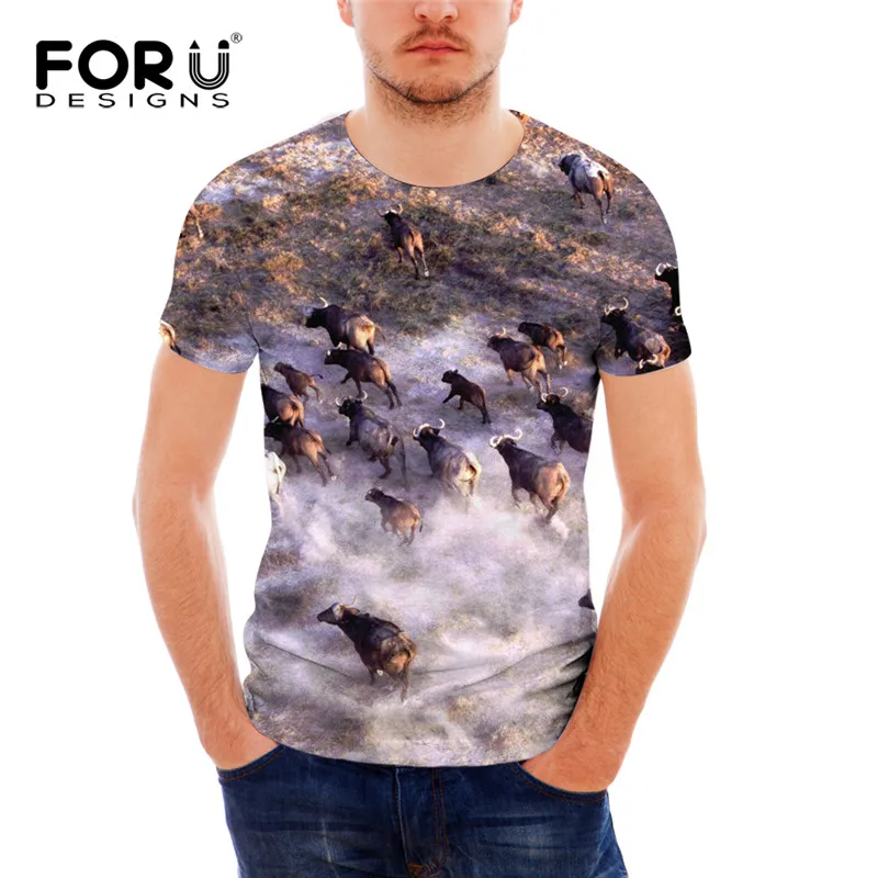 FORUDESIGNS/африканском стиле Buffao печать Для мужчин футболки Cool Стиль короткий рукав топ, футболка, рубашка мужской летнее платье с круглым вырезом для мужчин Gyms футболка - Цвет: HMD1140CF