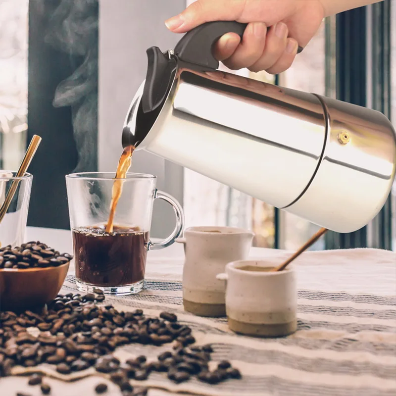 Портативная кофеварка для эспрессо, гейзерная Кофеварка Pro Barista, чайник из нержавеющей стали, чайник, чайник 100 мл/200 мл/300 мл/450 мл