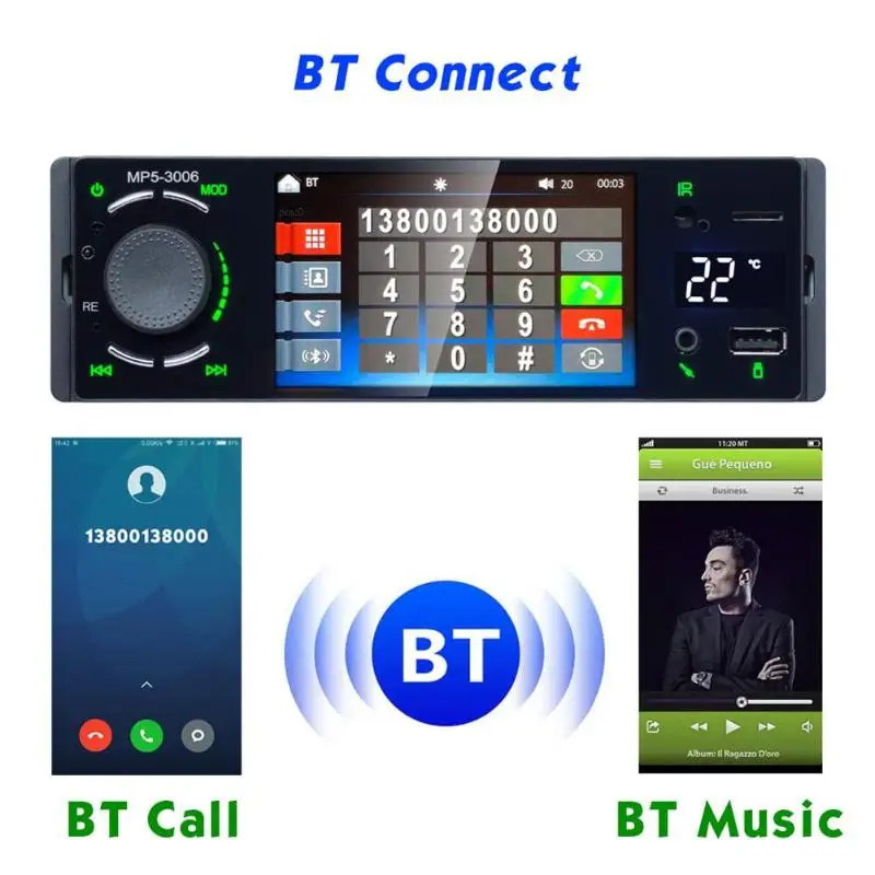 Best VODOOL 3006 Car Radio 1 Din 4.1 inch Touch Screen Stereo MP5 Player Autoradio FM BT USB TF AUX LED Temperature Multimedia Player 10