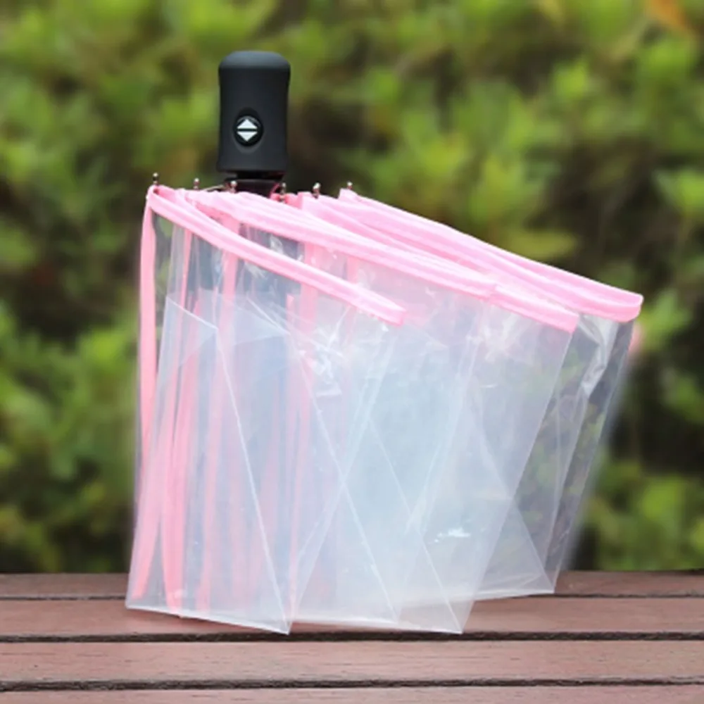 

3 Colors Fully Automatic Umbrella Three Folding Clear Windproof Umbrellas Women Men 8 Rib Rainproof Transparent Umbrella Gift