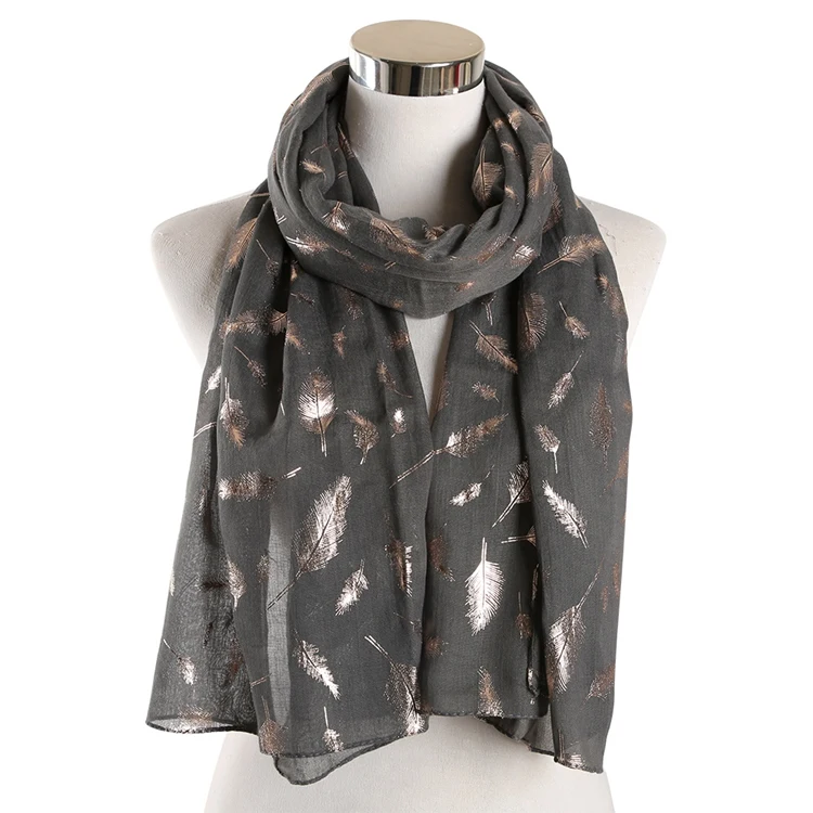 Dark Grey Gold long FOXMOTHER модные женские белые темно-синие желтые бронзовые фольга Серебряное перо кольцо шарфы шейный шарф блестящий платок - Цвет: Dark Grey Gold long
