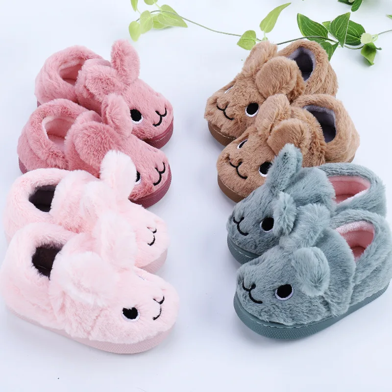 

Kids Baby Girls Home Shoes Winter Children Cotton Slippers Boys Indoor Slippers Non-slip Warm Slippers Cute Rabbit Velvet Shoes