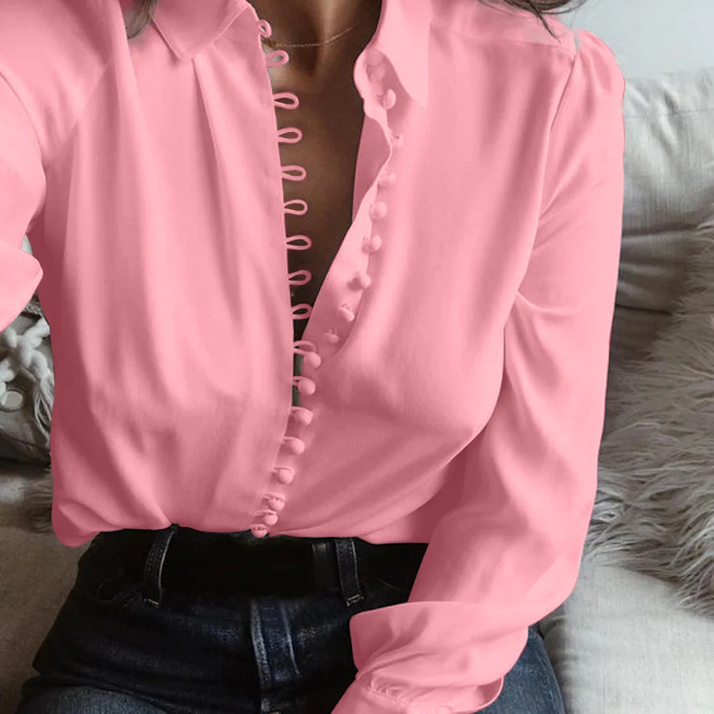 

Womens Tops And Blouses Long Sleeve Lady Cardigan With Button Fashion Woman Blouses 2019 New Lapel Shirt Turn Down Collar Blouse