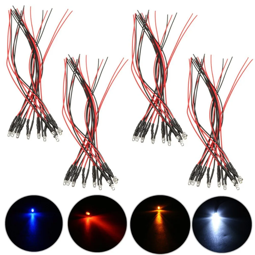10pcs 3mm Pre-Wired Constant LED Ultra Bright Transparent Clear Bulb DC12V (Random: Color) ST464 | Освещение