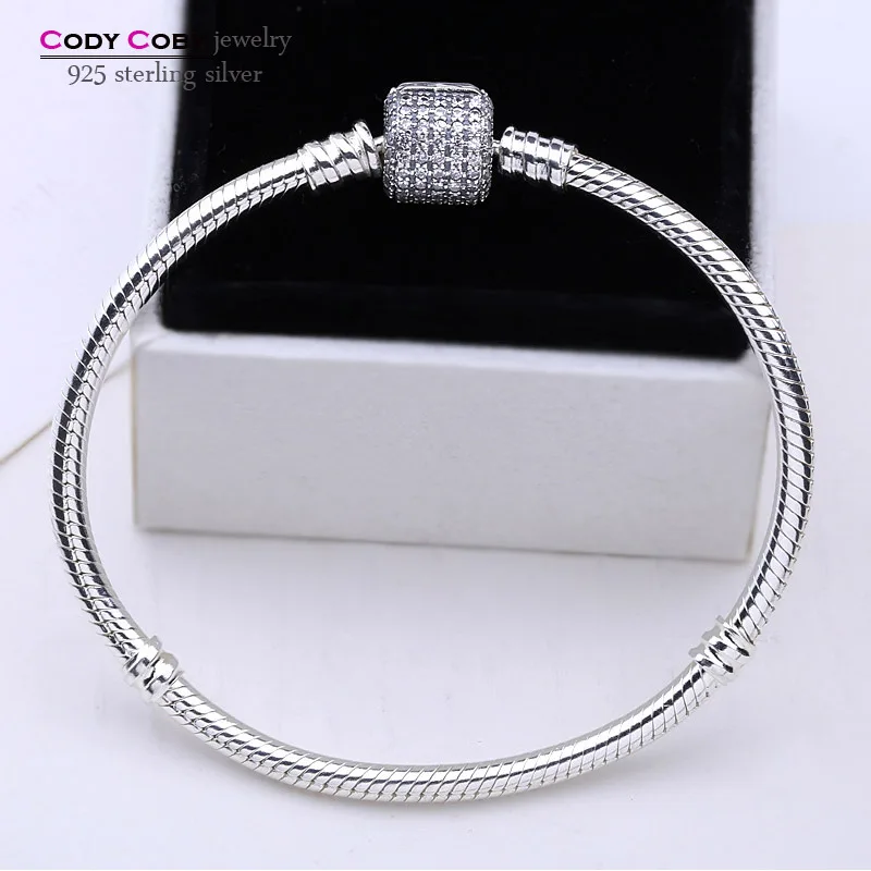 

Soild 925 Sterling Silver Clover Clip Snake Chain Bracelet For Women Charm Bracelets & Bangles Berloques Para Pulsera Jewelry