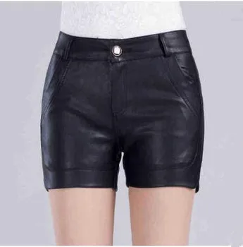 

2019 New Arrival Womens Large Size Pu Leather Slim Shorts Casual Sexy Black Autumn Winter Sexy Pu Leather Boot Shorts K977
