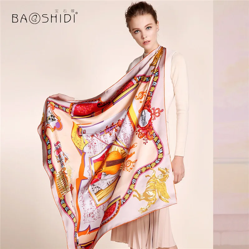 [BAOSHIDI]100% silk scarf,2016 Autumn New Arrival, 16m/m thick, Infinity 106*106 Scarves women 