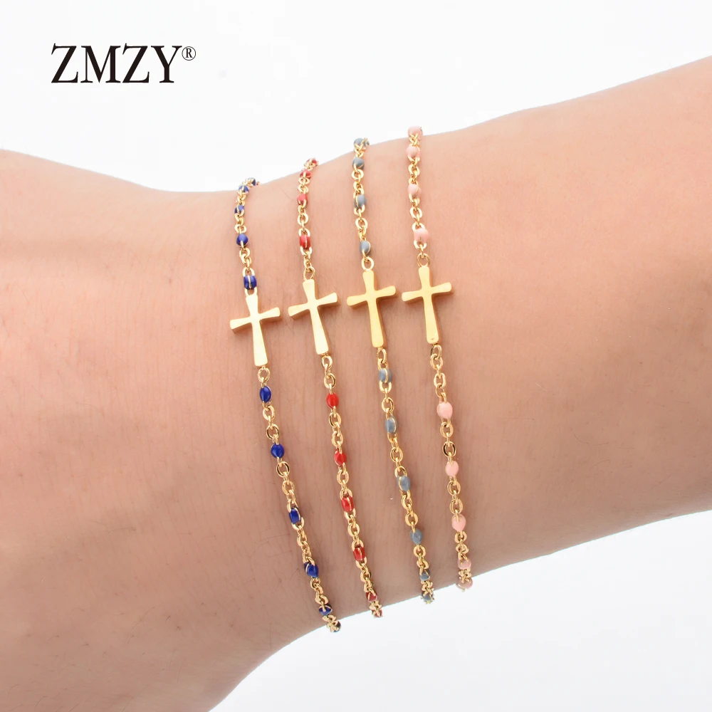 ZMZY Fashion Sideways Jesus Christian Stainless Steel Cross Bracelets for Women Charm Keepsake Girl Bracelet Jewelry