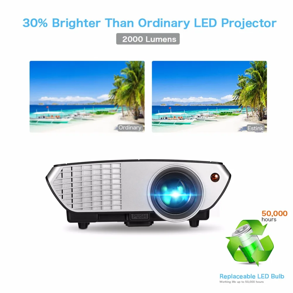 HD Projector 2000 Lumens LCD LED Multimedia Portable mini Video Projector Home Theater Cinema Movie Projector Black 803B