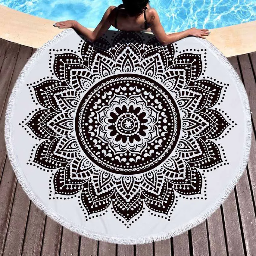 

Geometric Soft Summer Round Beach Towel for Adults Kids Bath Shower Towels Yoga Mat Sofa Cover Blanket with Tassels Badetuch