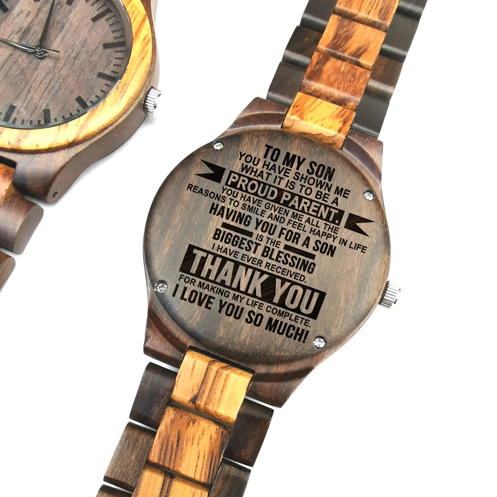 To My Son From Dad To Son Engraved Wooden Watch As Birthday Holiday