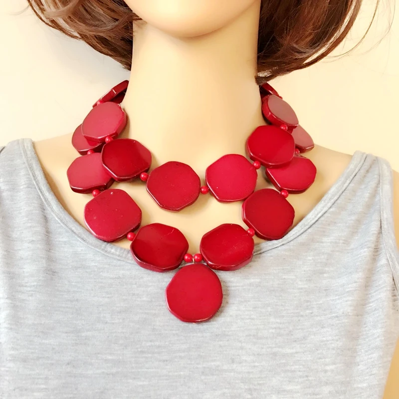 

Free Shipping Red Stone Chunky Statement Fashion Collar Necklace