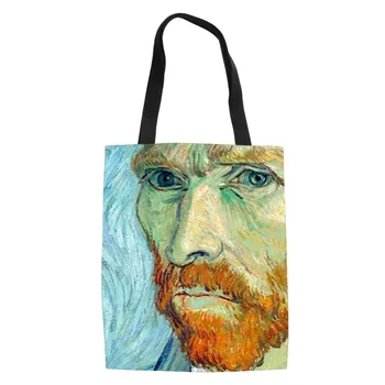 

New Famous Painting Shopping Bags Travel Custom Reusable Handbag Women Shoulder Cloth Pouch Foldable Girl Olils Large Linen Bag