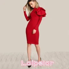 Laipelar Red OL Elegant Bodycon Dress 2018 Women One Side Tiered Ruffle Cute Long Sleeve Dress Autumn New O Neck Sexy Midi Dress Laipelar Red OL Elegant Bodycon Dress 2018 Women One Side Tiered Ruffle Cute Long Sleeve Dress Autumn New O Neck Sexy Midi Dress
