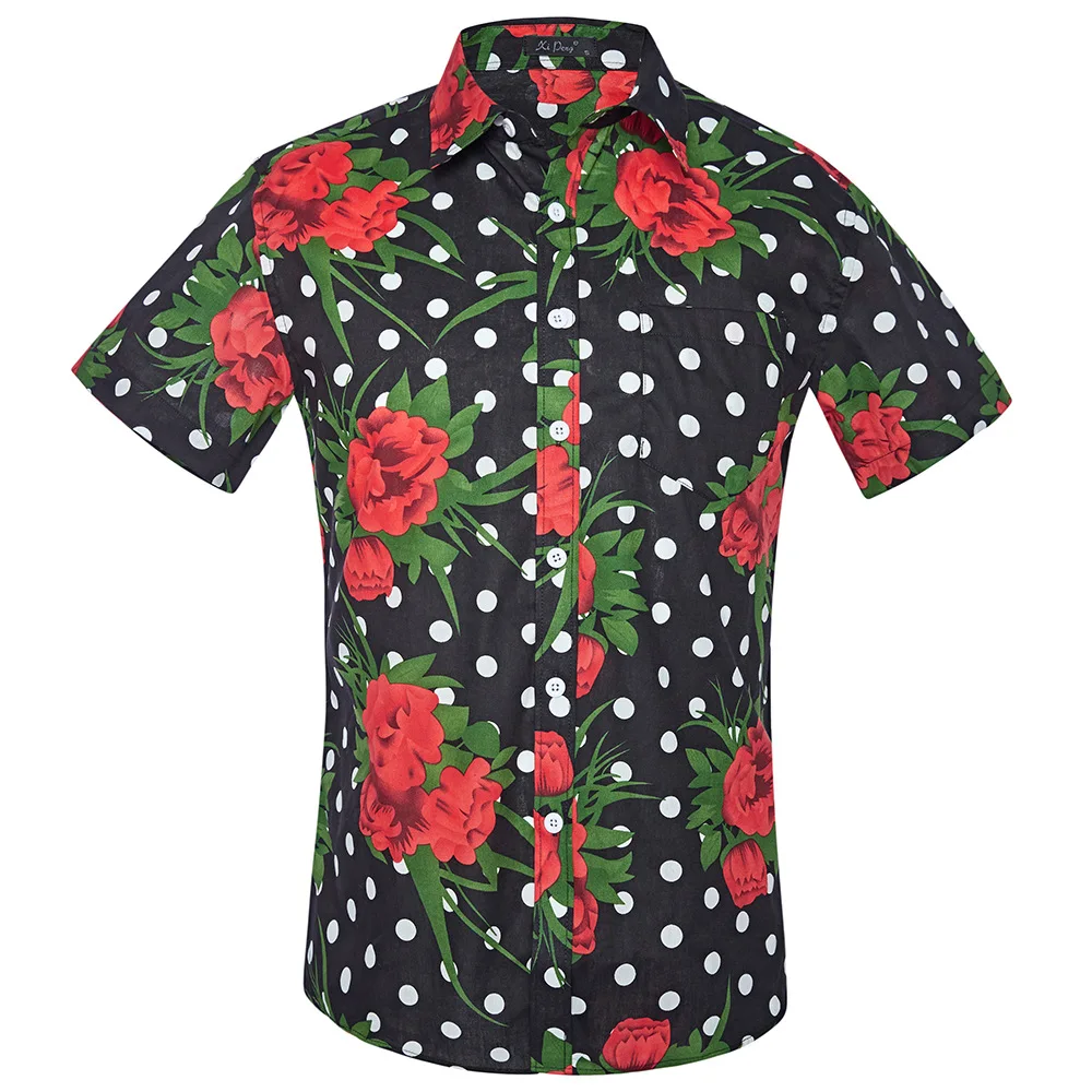 Модная мужская хлопковая рубашка с коротким рукавом, гавайская рубашка, летние повседневные рубашки с цветочным принтом, мужские рубашки, большие размеры - Цвет: GD024-10