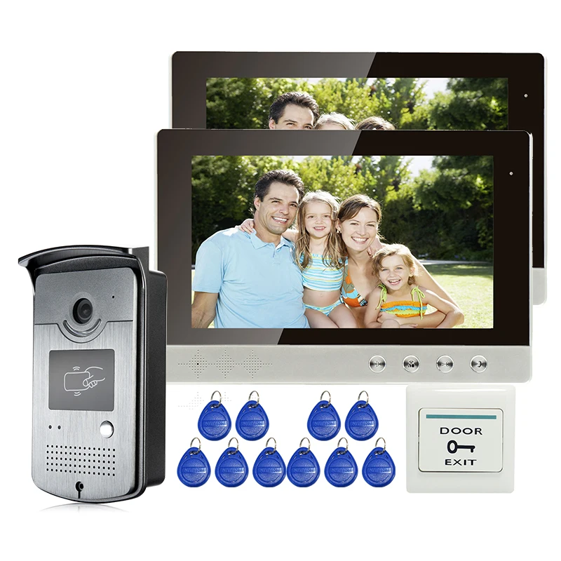 

Free Shipping New 10" Color Screen Video Door Phone Intercom 2 Monitors + Outdoor RFID Reader Doorbell Camera IN Stock WHOLESALE