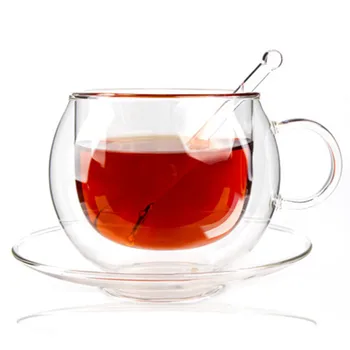 

220CC Heat-resistant Double Glass Coffee Mug Chinese Kung Fu Tea Milk Cup With Saucers