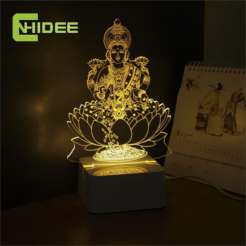 

CNHIDEE Novel Engraved Table 3d LED Light Home Decor Fairy Lamp Lakshmi Night Mission Led RGB Tafellamp Lampade Da Tavolo